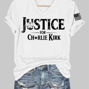 Women's Justice For Charlie Kirk Printed V-neck T-shirt