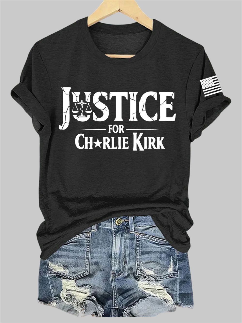 Women's Justice For Charlie Kirk Printed V-neck T-shirt 2 Womens Justice For Charlie Kirk Printed V neck T shirt 2