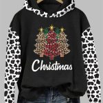 Women's Leopard Christmas Tree Print Hoodie 2025 Christmas