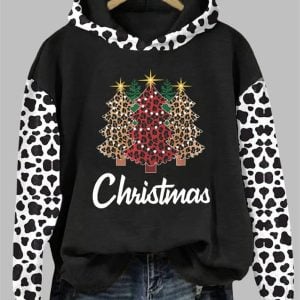 Women's Leopard Christmas Tree Print Hoodie 2025 Christmas
