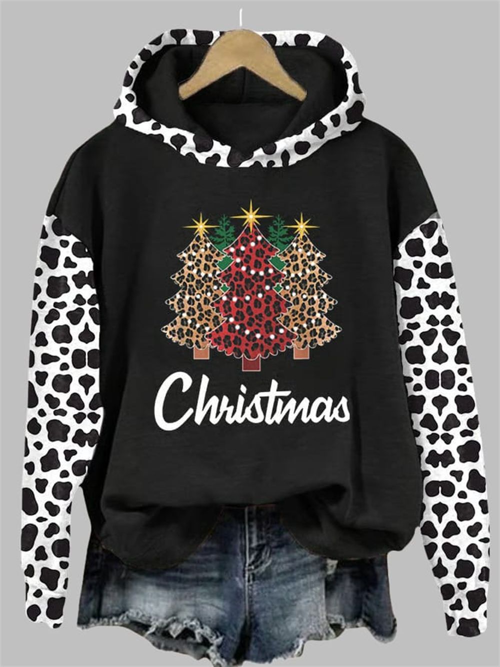 Women's Leopard Christmas Tree Print Hoodie 2025 Christmas Women's Leopard Christmas Tree Print Hoodie 2025 Christmas