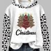 Womens Leopard Christmas Tree Print Hoodie 2025 Christmas 2