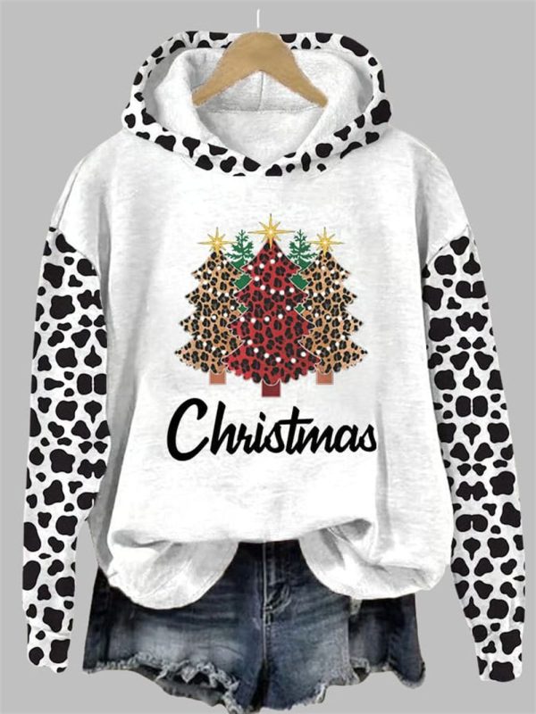 Womens Leopard Christmas Tree Print Hoodie 2025 Christmas 2