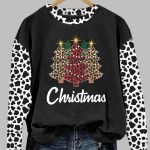 Women's Leopard Christmas Tree Print Sweatshirt 2025 Christmas