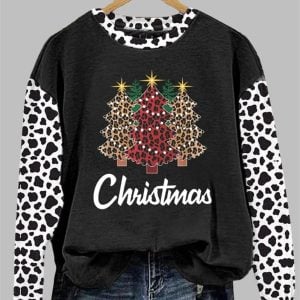 Women's Leopard Christmas Tree Print Sweatshirt 2025 Christmas