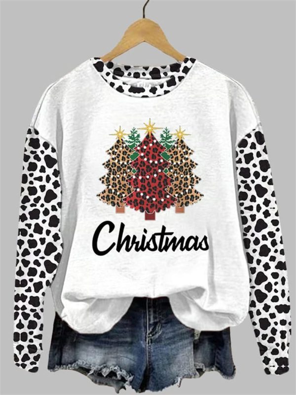 Womens Leopard Christmas Tree Print Sweatshirt 2025 Christmas 2