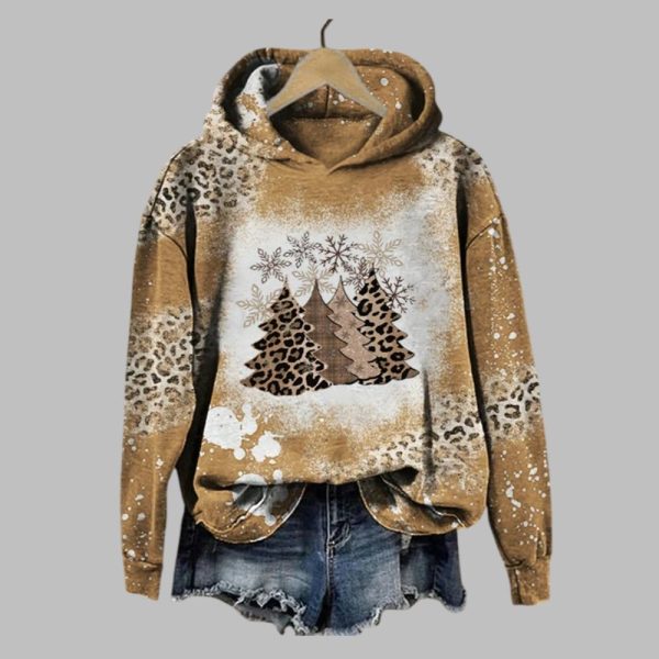 Women's Leopard Print Christmas Tree Print Hooded 2025 Christmas