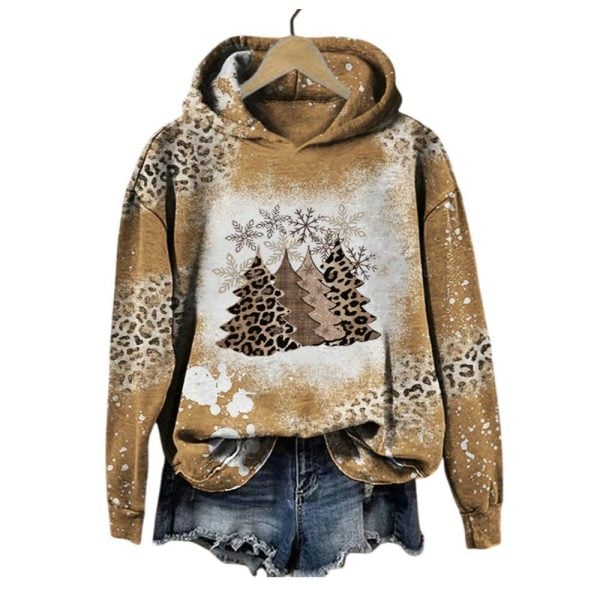 Womens Leopard Print Christmas Tree Print Hooded 2025 Christmas 1 2