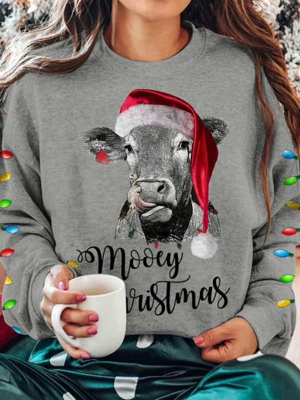 Women's Mooey Christmas Cow Head Sweatshirt 2025 Christmas