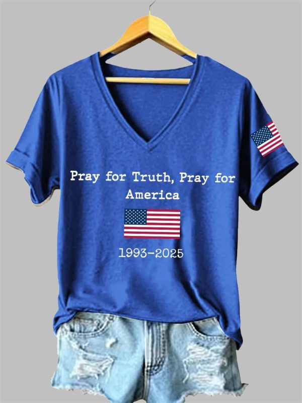 Womens Pray For Truth Pray For America Charlie Kirk Print V Neck T Shirt 5