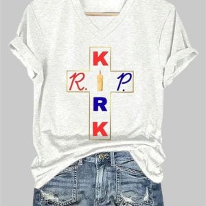 Women's RIP Charlie Kirk Print V-Neck T-Shirt