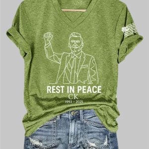 Women's Rest In Peace Charlie Kirk 1993 2025 Print V Neck T-shirt