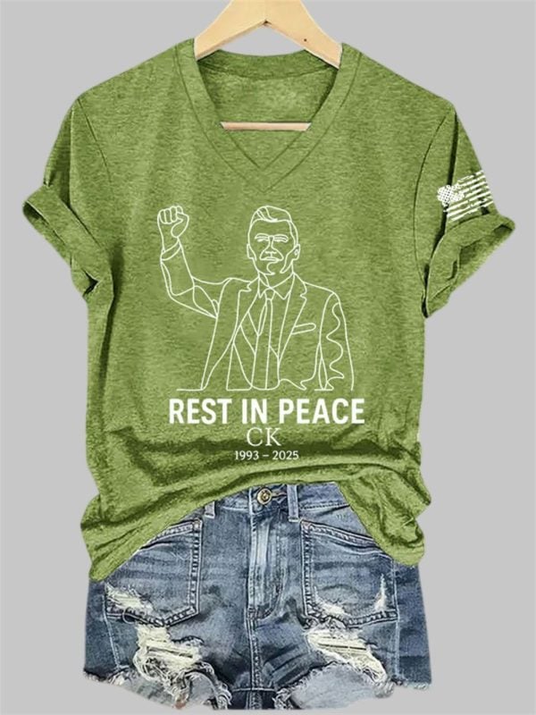 Women's Rest In Peace Charlie Kirk 1993 2025 Print V Neck T-shirt