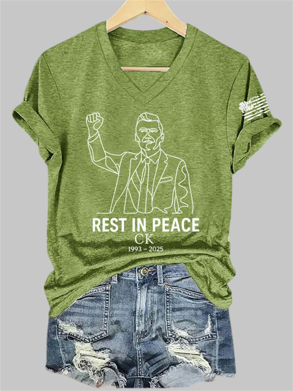 Women's Rest In Peace Charlie Kirk 1993 2025 Print V Neck T-shirt Women's Rest In Peace Charlie Kirk 1993 2025 Print V Neck T-shirt