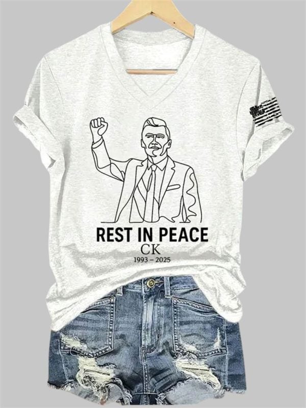 Womens Rest In Peace Charlie Kirk 1993 2025 Print V Neck T shirt 3