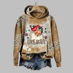 Women's Retro Christmas Santa Believe Print Hoodie 2025 Christmas