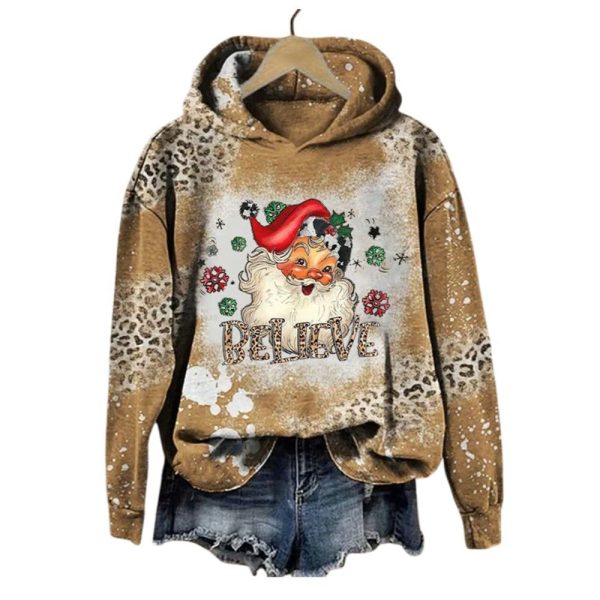 Womens Retro Christmas Santa Believe Print Hoodie 2025 Christmas 1 2