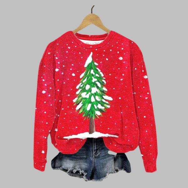 Women's Snowy Christmas Tree Sweatshirt 2025 Christmas