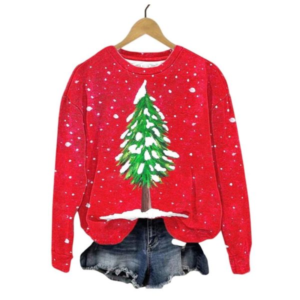 Womens Snowy Christmas Tree Sweatshirt 2025 Christmas 1 2