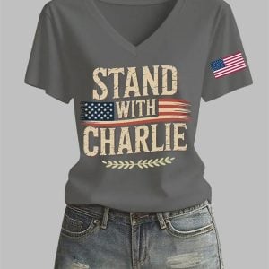 Women's Stand With Charlie Kirk Printed T-shirt