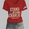 Womens Stand With Charlie Kirk Printed T shirt 3