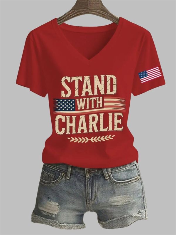 Womens Stand With Charlie Kirk Printed T shirt 3