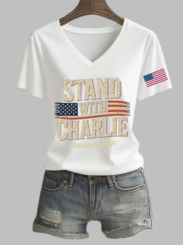 Womens Stand With Charlie Kirk Printed T shirt 4