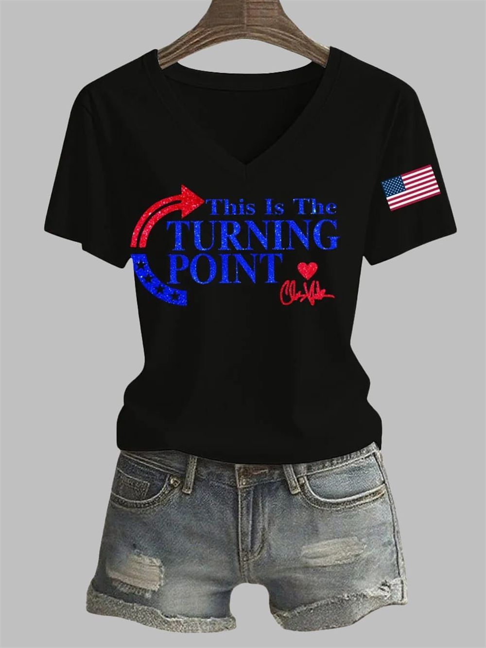 Women's This Is The Turning Point Charlie Kirk Printed T-shirt Women's This Is The Turning Point Charlie Kirk Printed T-shirt