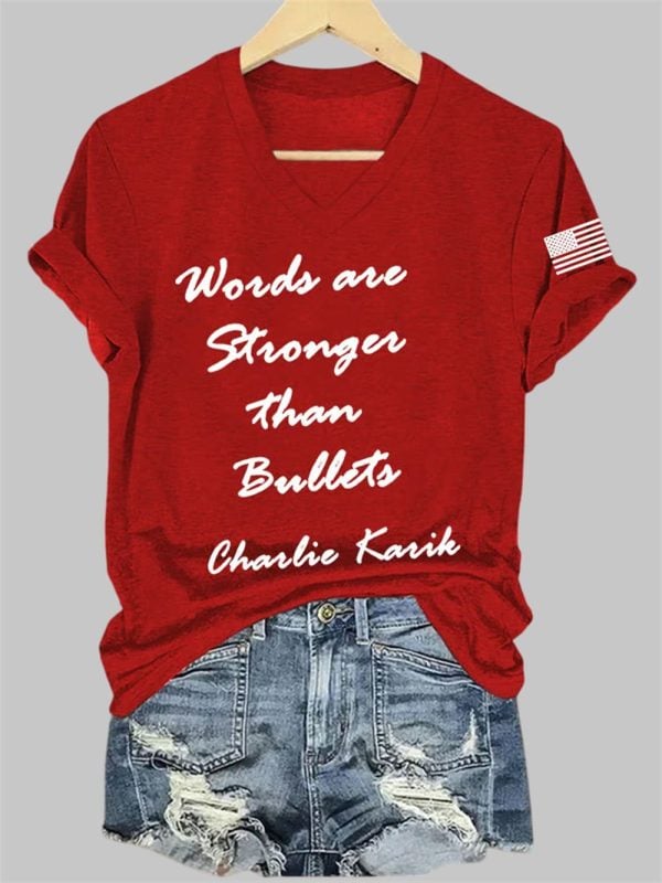 Women's Words Are Stronger Than Bullets Charlie Kirk V-Neck T-Shirt