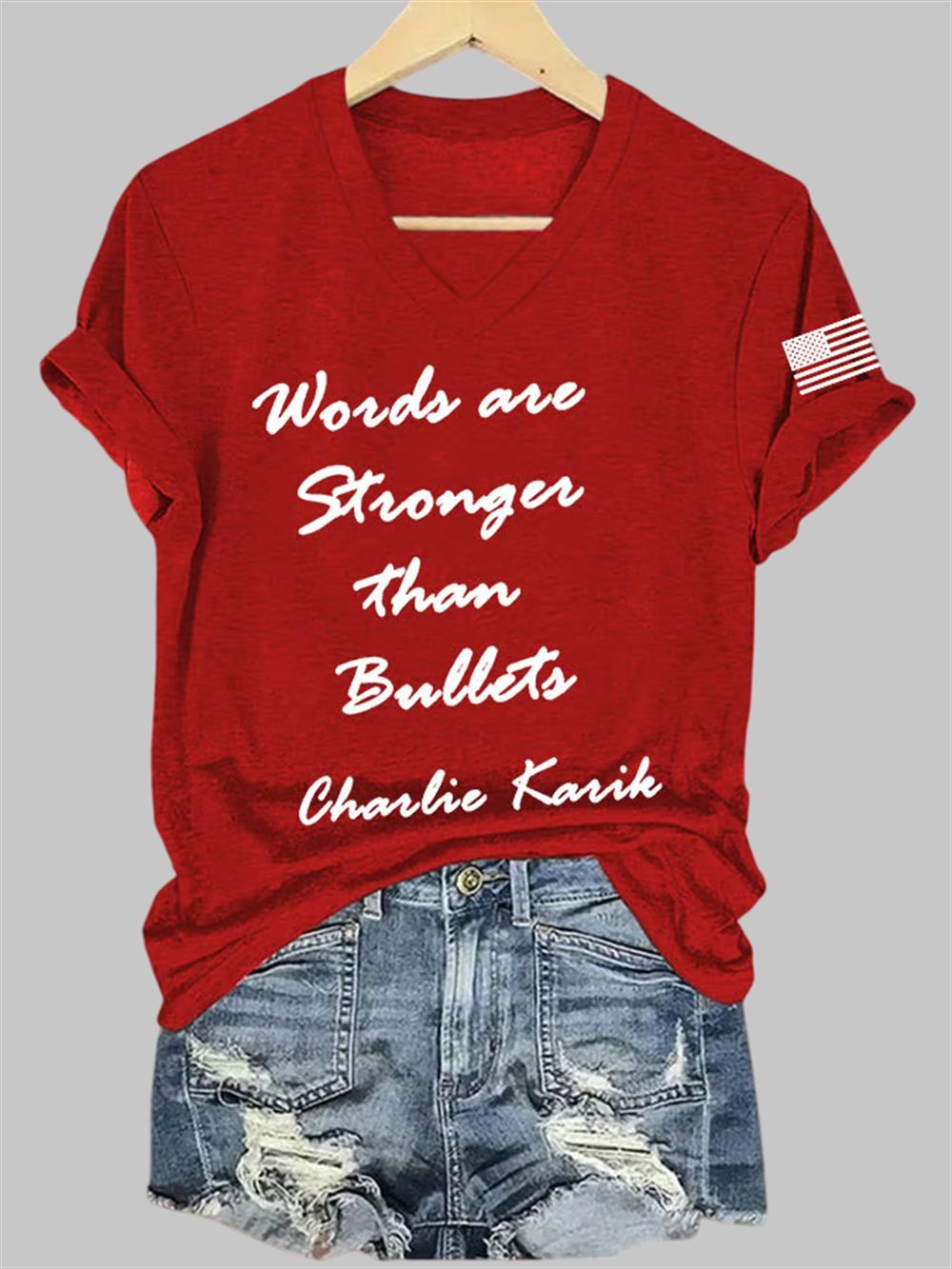 Women's Words Are Stronger Than Bullets Charlie Kirk V-Neck T-Shirt Women's Words Are Stronger Than Bullets Charlie Kirk V-Neck T-Shirt