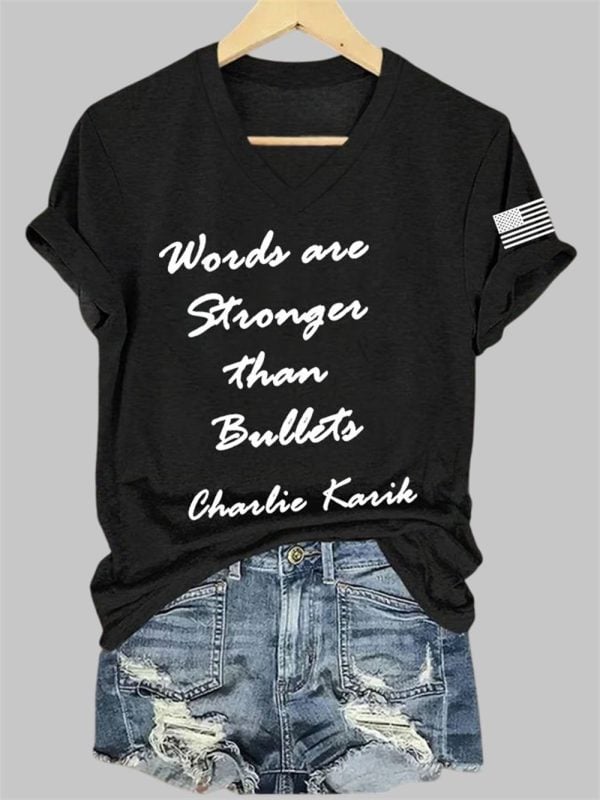 Womens Words Are Stronger Than Bullets Charlie Kirk V Neck T Shirt 3
