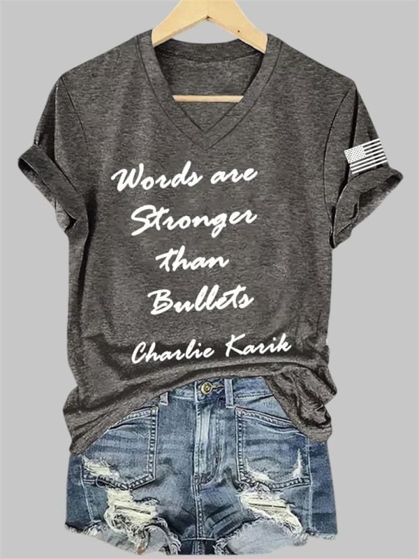 Womens Words Are Stronger Than Bullets Charlie Kirk V Neck T Shirt 4