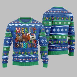 2025 Christmas Hilarious Farm Chicken Ugly Christmas Sweater 1