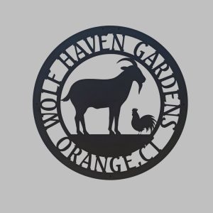 Chicken And Goat Wolf Haven Garden CT Orange Decor Metal Farm Sign 1