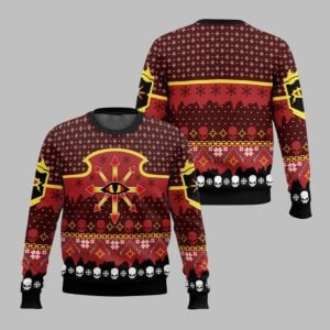 2025 Christmas Warhammer Chaos Reigns Khorne Iconic Ugly Christmas Sweater 1 1