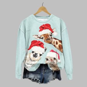 Women's Christmas Animals Gang Hand Printed Sweatshirt 2025 Christmas