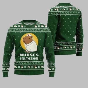 2025 Christmas Nurse Capybara Call The Shots Ugly Christmas Sweater 1