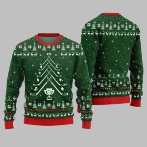 2025 Christmas Hockey Stick Tree Ugly Christmas Sweater 1
