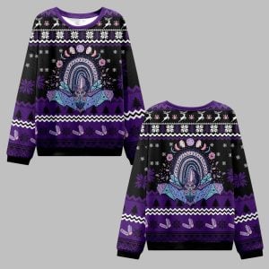 2025 Christmas Moon Phase Bat Ugly Christmas Sweater 0