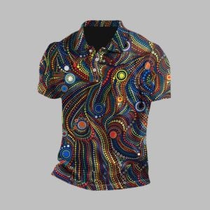Mens Vintage Australian Dot Painting Colourful Polo Shirt 1 1