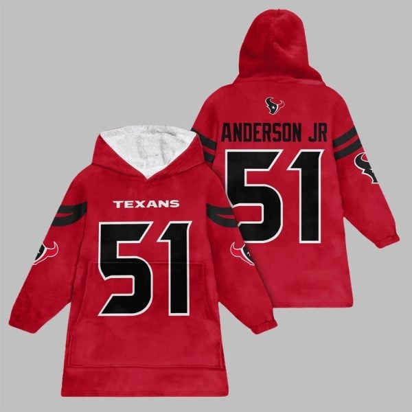 2025 Anderson Jr 51 Texans Football Blanket Hoodie 1