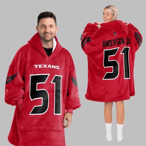 2025 Anderson Jr 51 Texans Football Blanket Hoodie 5