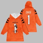 2025 Bengals Chase 1 Blanket Hoodie