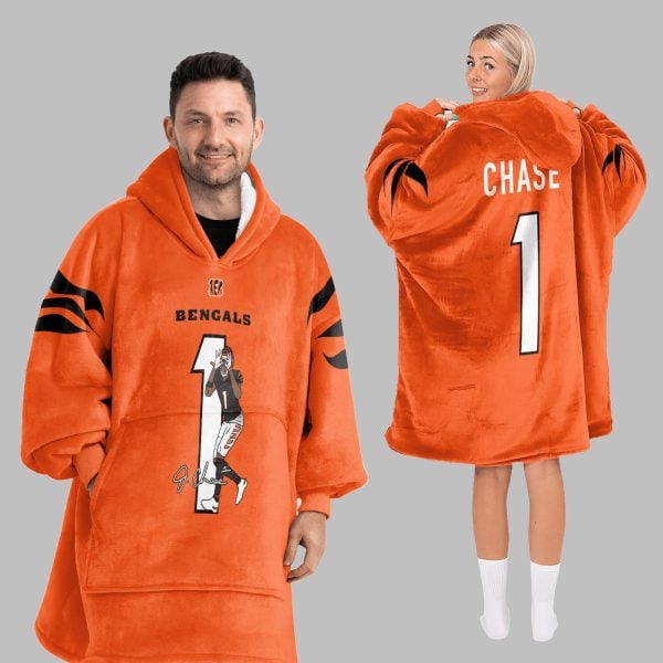 2025 Bengals Chase 1 Blanket Hoodie 4