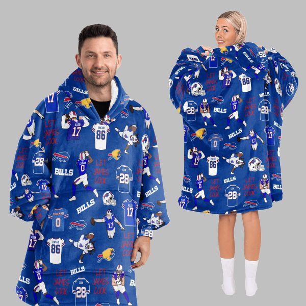 2025 Bills Let James Cook Blanket Hoodie 5