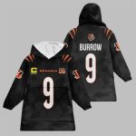 2025 Burrow 9 Captain Bengals Football Blanket Hoodie