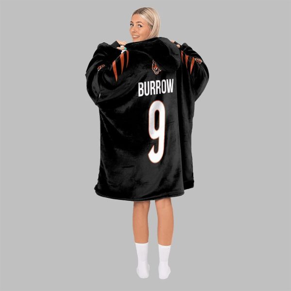 2025 Burrow 9 Captain Bengals Football Blanket Hoodie 2