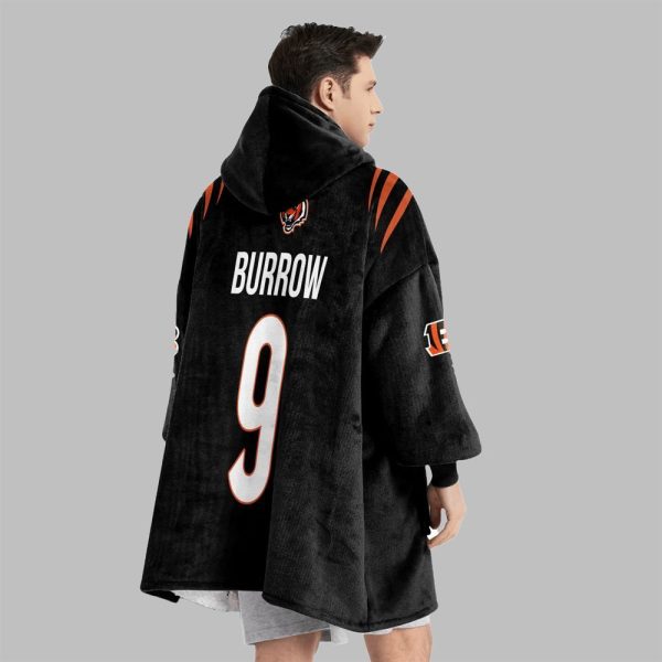 2025 Burrow 9 Captain Bengals Football Blanket Hoodie 5