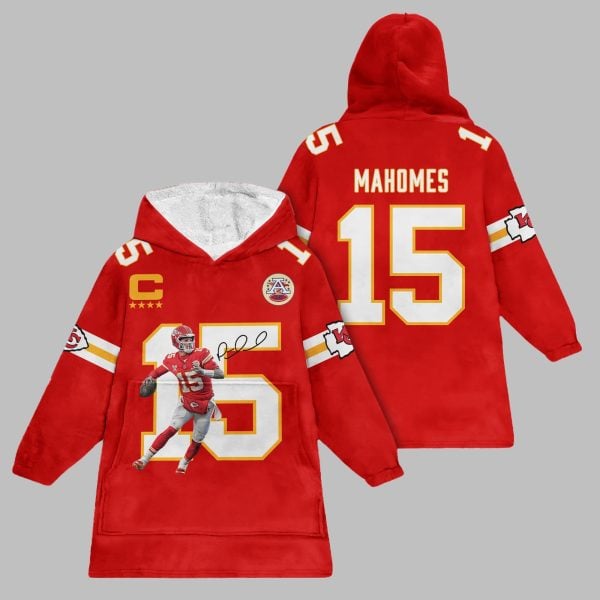 2025 Captain Mahomes 15 KC Chiefs Blanket Hoodie 1