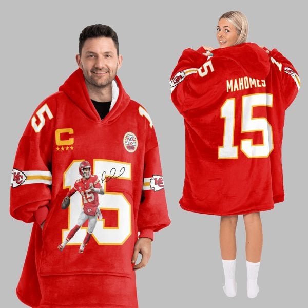 2025 Captain Mahomes 15 KC Chiefs Blanket Hoodie 5